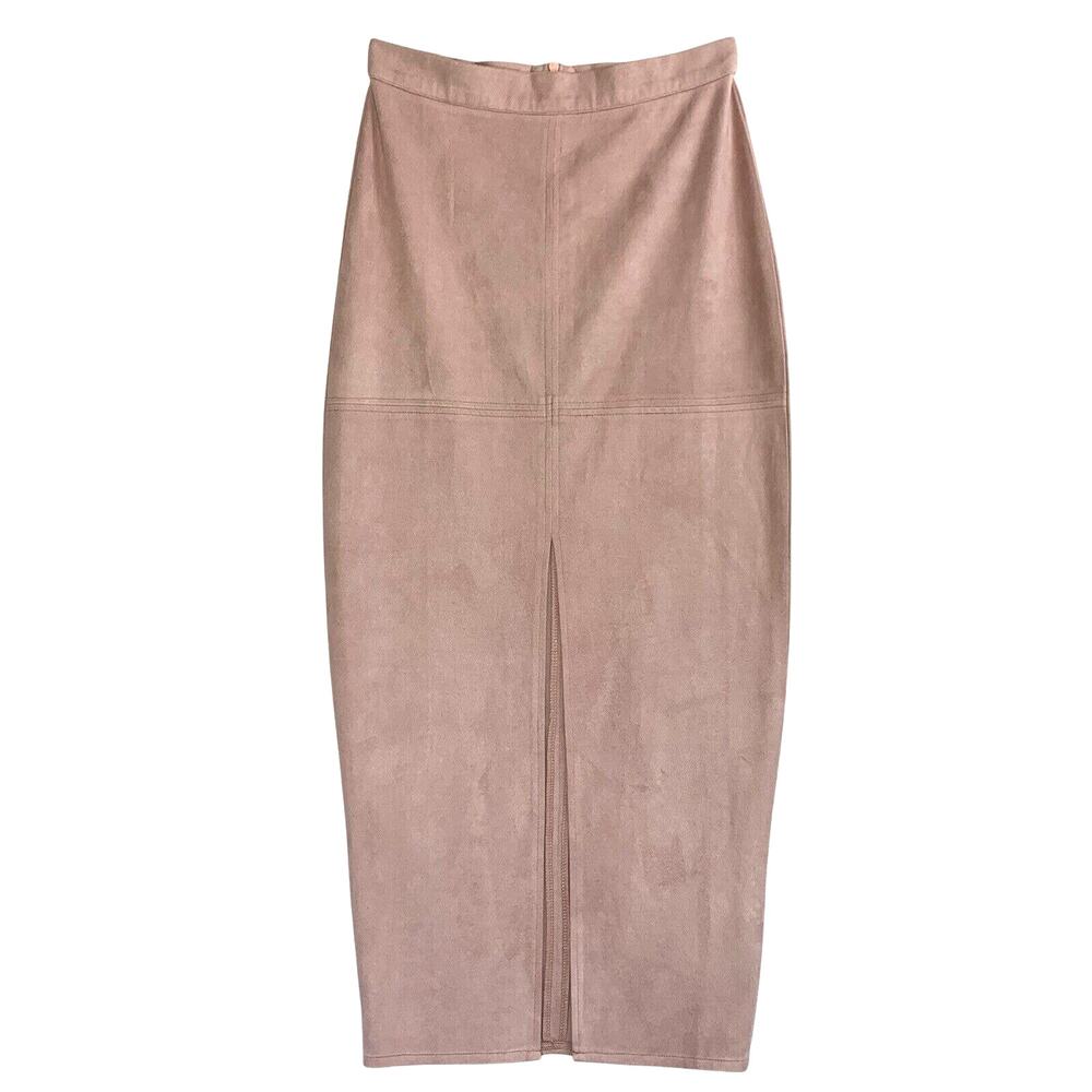 Missguided Skirt Womens 2 Pink Midi Suede‎ Like Bodycon Zipper Front Slit